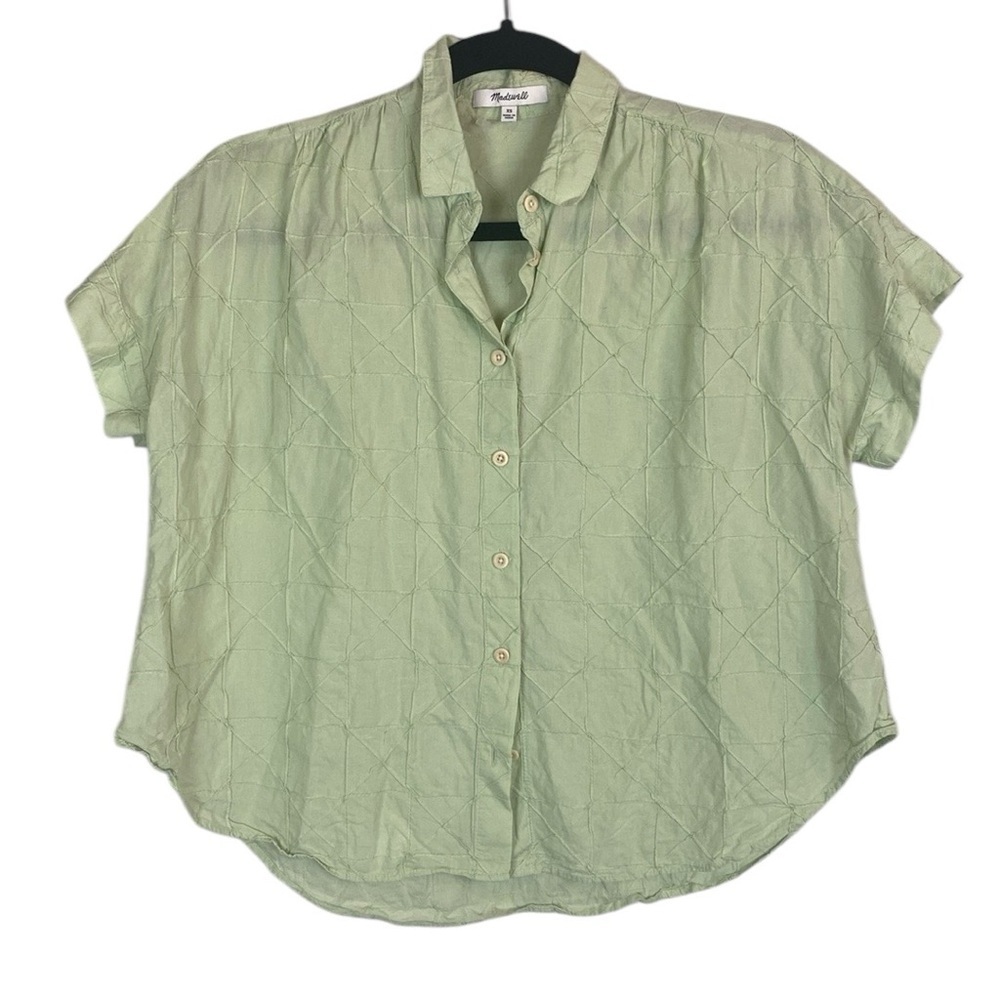 Madewell green textured button front blouse